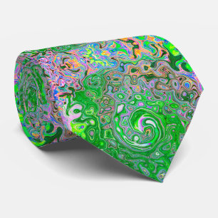 Trippy Lime Green and Pink Abstract Retro Swirl Tie