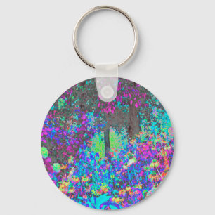 Trippy Lime Green and Purple Garden Sunrise Key Ring