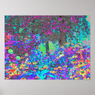 Trippy Lime Green and Purple Garden Sunrise Poster