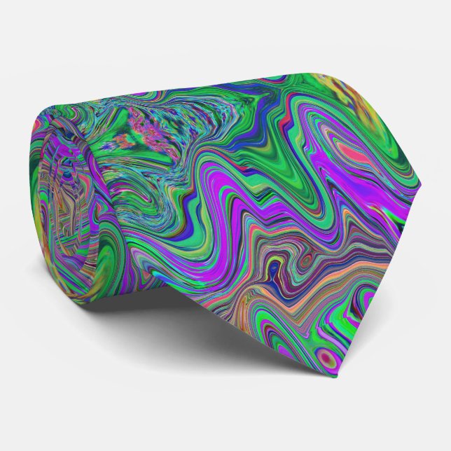 Trippy Lime Green and Purple Waves of Colour Tie (Rolled)