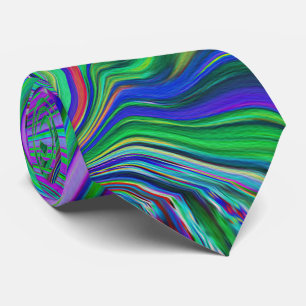 Trippy Lime Green and Purple Waves of Colour Tie