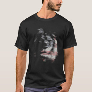Trippy lion EDM raves techno American USA flag T-Shirt
