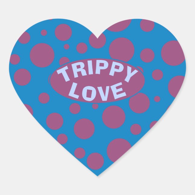 Trippy Love Purple Dots Feeling Blue Psychedelic  Heart Sticker (Front)