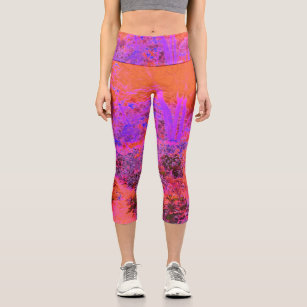 Capri Leggings - Trippy Red and Magenta Impressionistic Landscape