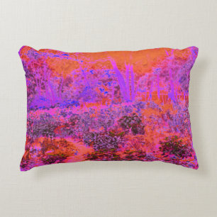 Trippy Magenta and Orange Impressionistic Garden Decorative Cushion
