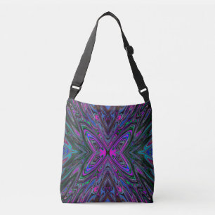 Trippy Magenta, Blue and Green Abstract Butterfly Crossbody Bag