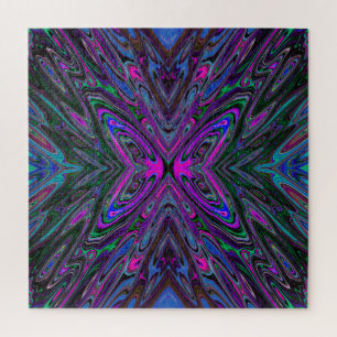 Trippy Magenta, Blue and Green Abstract Butterfly Jigsaw Puzzle