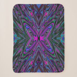 Trippy Magenta, Blue and Green Abstract Butterfly Sherpa Blanket