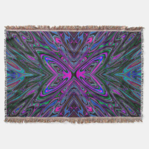Trippy Magenta, Blue and Green Abstract Butterfly Throw Blanket