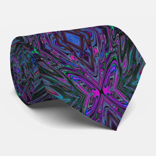 Trippy Magenta, Blue and Green Abstract Butterfly Tie (Rolled)