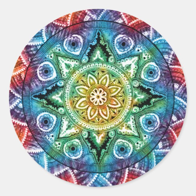 Trippy Mandala Classic Round Sticker (Front)