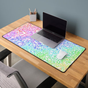Trippy Maximalist Groovy Boho Bold Rainbow Marble Desk Mat
