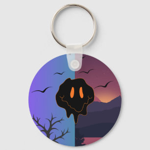Trippy Melting Smile Face Day & Night Landscape Mo Key Ring