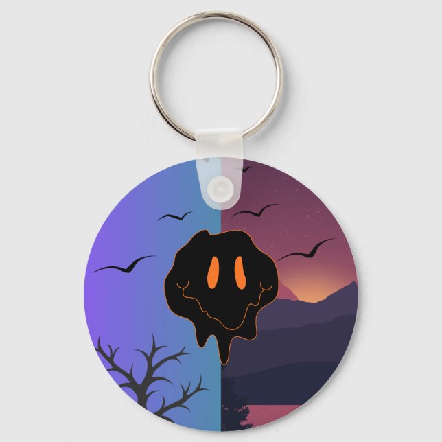 Trippy Melting Smile Face Day & Night Landscape Mo Key Ring (Front)