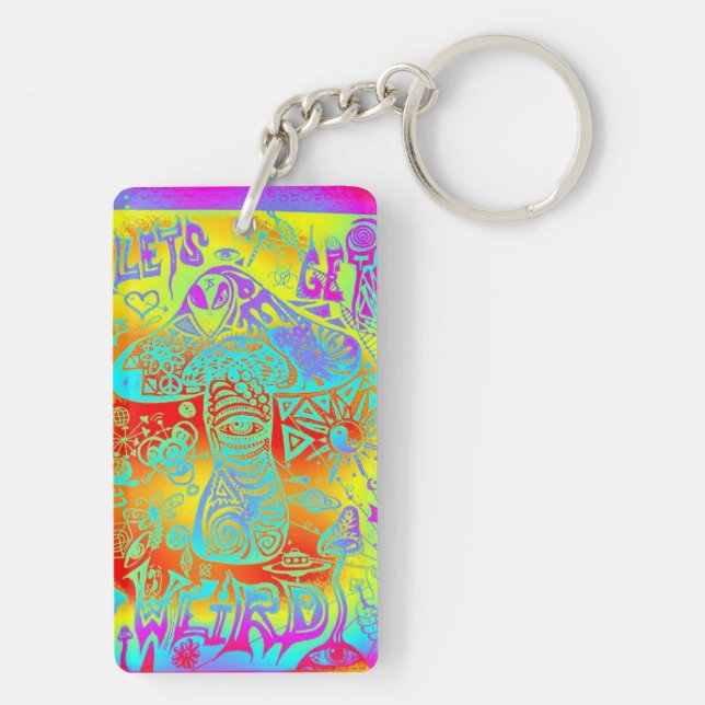 trippy mushroom key ring (Back)