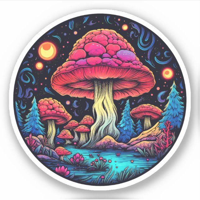 Trippy Mushroom Sticker: A Psychedelic Delight (Front)