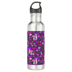 Trippy Mushrooms & Flowers Pink, Purple & Black 710 Ml Water Bottle