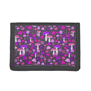 Trippy Mushrooms Retro Purple, Pink, & Black Trifold Wallet