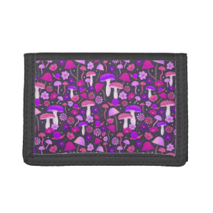 Trippy Mushrooms Retro Purple, Pink, & Black Trifold Wallet