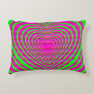 Trippy Neon Pink Green Hypnotic Heart Love Pattern Decorative Cushion