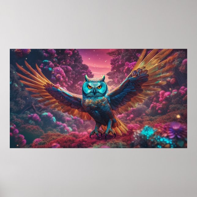 Trippy owl flying  poster (Front)