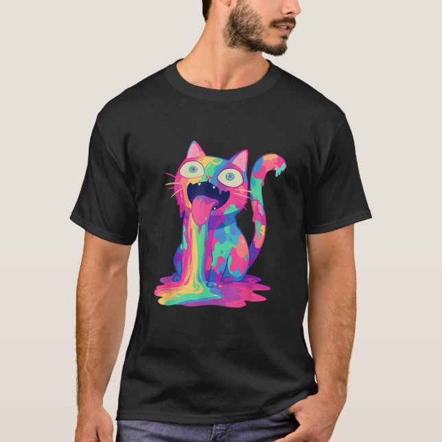 Trippy Party Crazy Rainbow Cat EDM Festival  T-Shirt (Front)