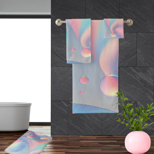Trippy Pastel Wow Rainbow Bubbles Swirls Bath Towel Set