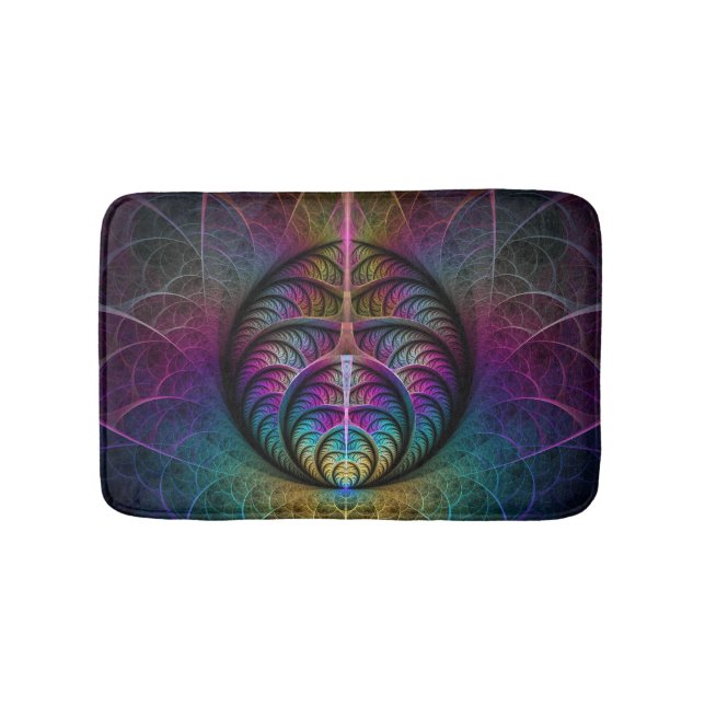 Trippy Patterned Colourful Abstract Fractal Art Bath Mat (Front)