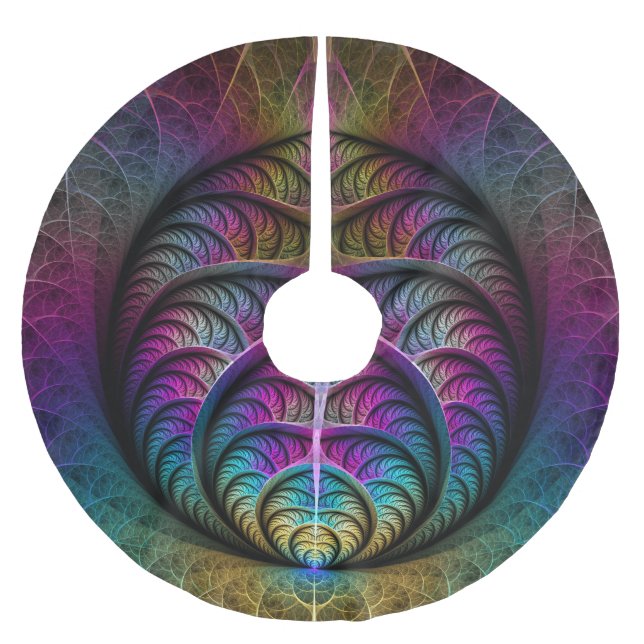Trippy Patterned Colourful Abstract Fractal Art Brushed Polyester Tree Skirt (Front)