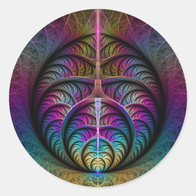 Trippy Patterned Colourful Abstract Fractal Art Classic Round Sticker (Front)