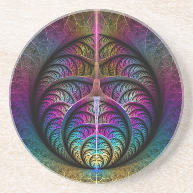 Trippy Patterned Colourful Abstract Fractal Art Coaster (Front)