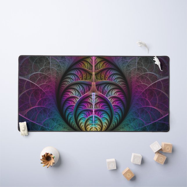 Trippy Patterned Colourful Abstract Fractal Art Desk Mat (Kids Table)