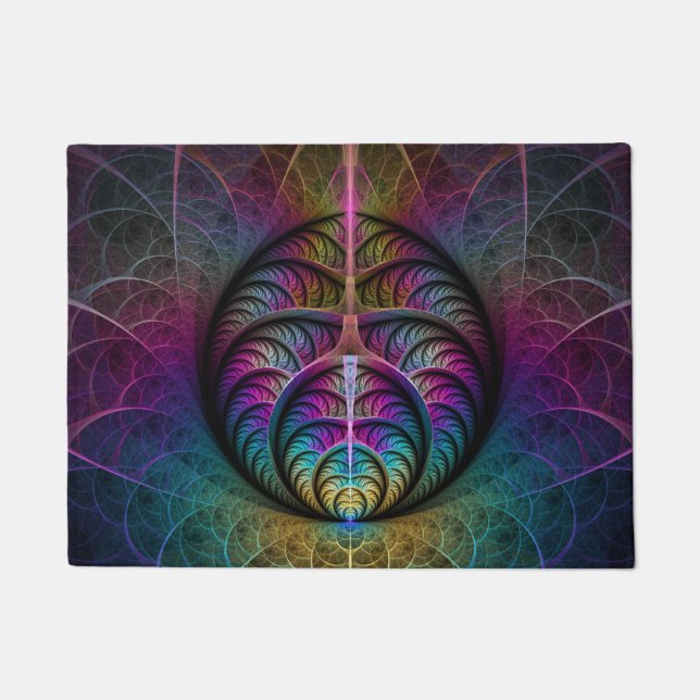 Trippy Patterned Colourful Abstract Fractal Art Doormat (Front)