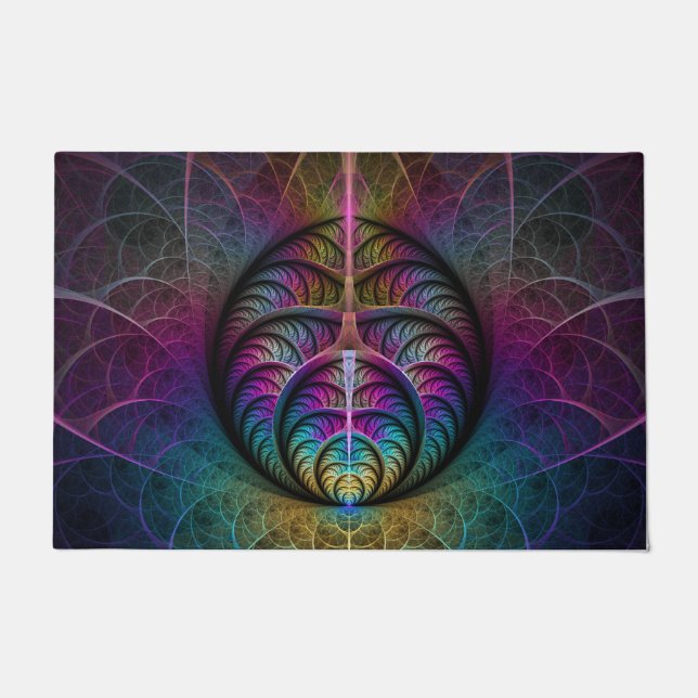 Trippy Patterned Colourful Abstract Fractal Art Doormat (Front)