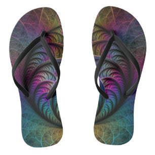 Trippy Patterned Colourful Abstract Fractal Art Flip Flops