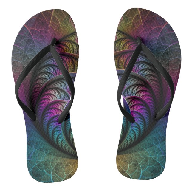 Trippy Patterned Colourful Abstract Fractal Art Flip Flops (Footbed)