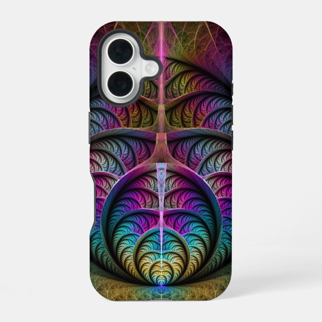 Trippy Patterned Colourful Abstract Fractal Art iPhone 16 Case (Back)