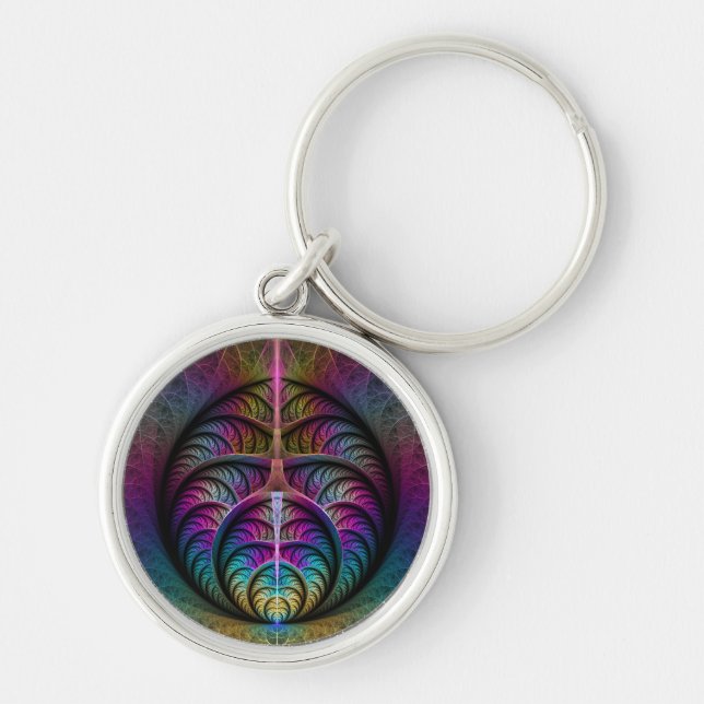 Trippy Patterned Colourful Abstract Fractal Art Key Ring (Front)