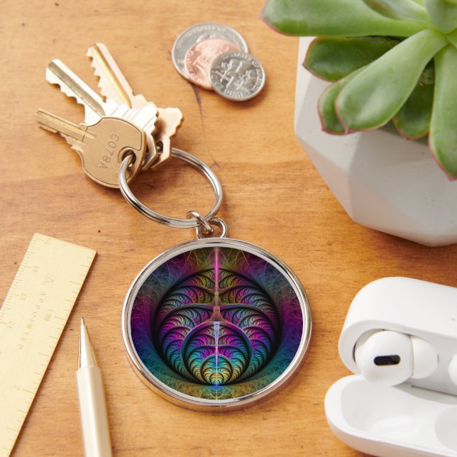 Trippy Patterned Colourful Abstract Fractal Art Key Ring (Desk)