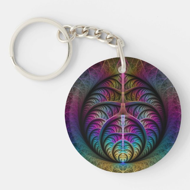 Trippy Patterned Colourful Abstract Fractal Art Key Ring (Front)