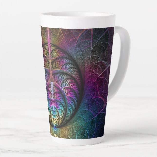 Trippy Patterned Colourful Abstract Fractal Art Latte Mug (Right Angle)