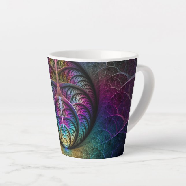 Trippy Patterned Colourful Abstract Fractal Art Latte Mug (Right Angle)