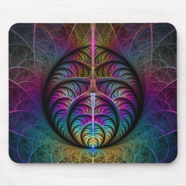 Trippy Patterned Colourful Abstract Fractal Art Mouse Mat (Front)