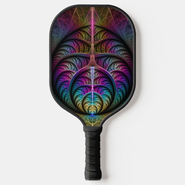 Trippy Patterned Colourful Abstract Fractal Art Pickleball Paddle (Front)