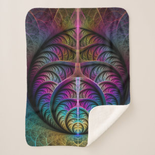 Trippy Patterned Colourful Abstract Fractal Art Sherpa Blanket