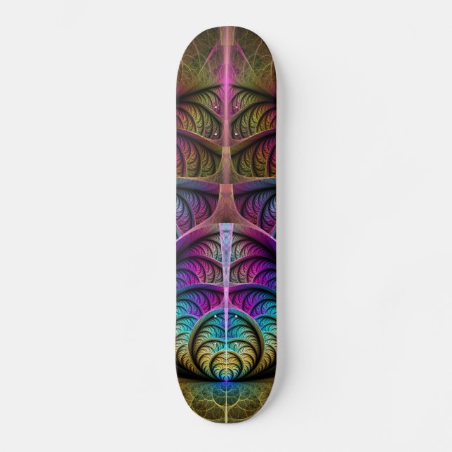 Trippy Patterned Colourful Abstract Fractal Art Skateboard (Front)