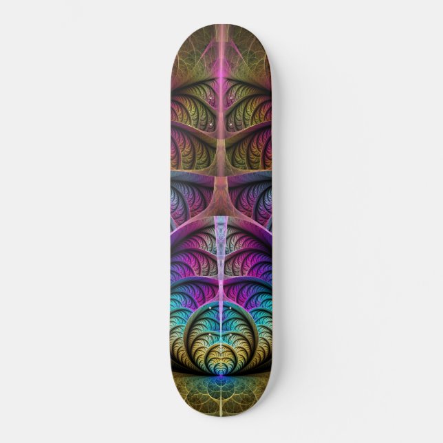 Trippy Patterned Colourful Abstract Fractal Art Skateboard (Front)