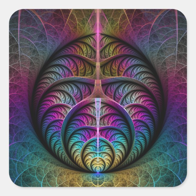 Trippy Patterned Colourful Abstract Fractal Art Square Sticker (Front)
