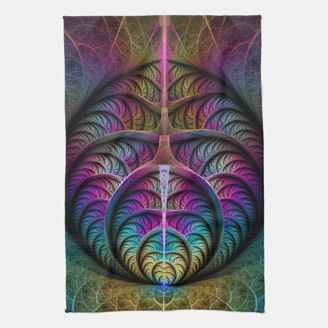 Trippy Patterned Colourful Abstract Fractal Art Tea Towel (Vertical)