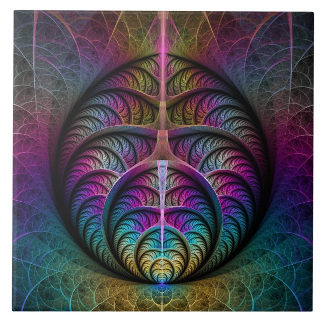 Trippy Patterned Colourful Abstract Fractal Art Tile (Front)